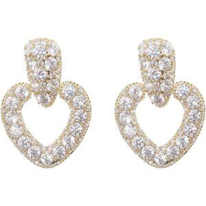 Women's Love Heart Gold Dangle Sparkly Cubic Zirconia Crystal Rhinestone Earring